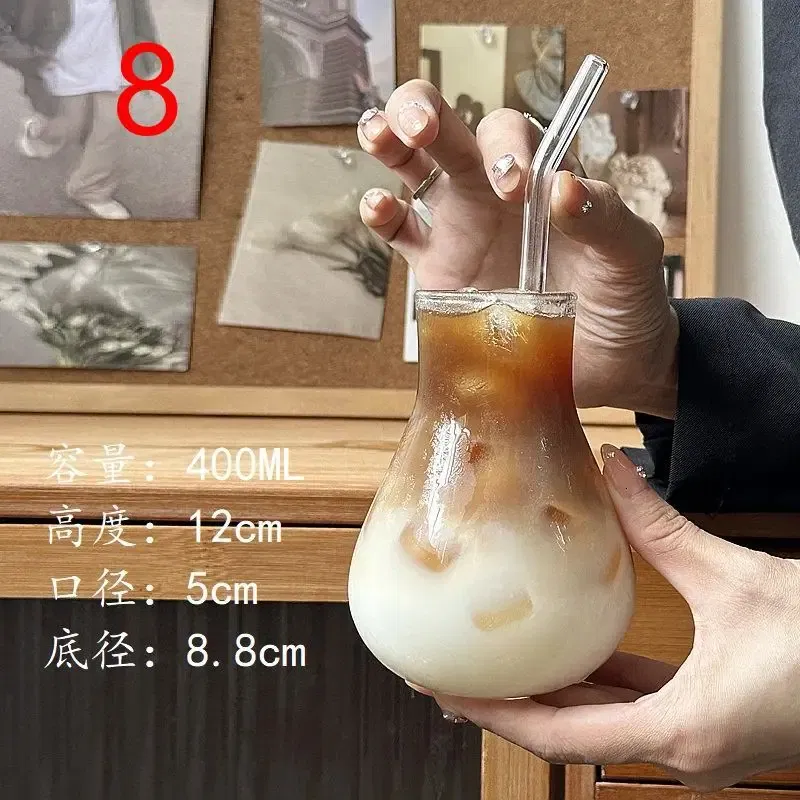 Color: SKY BLUE, Capacity: 301-400ml - Transparent Heat Resistant Glass Coffee Mug Glass Latte Cup Breakfast Mug Milk Water Cocktail Glass Cup Beer Drinking Glasses
