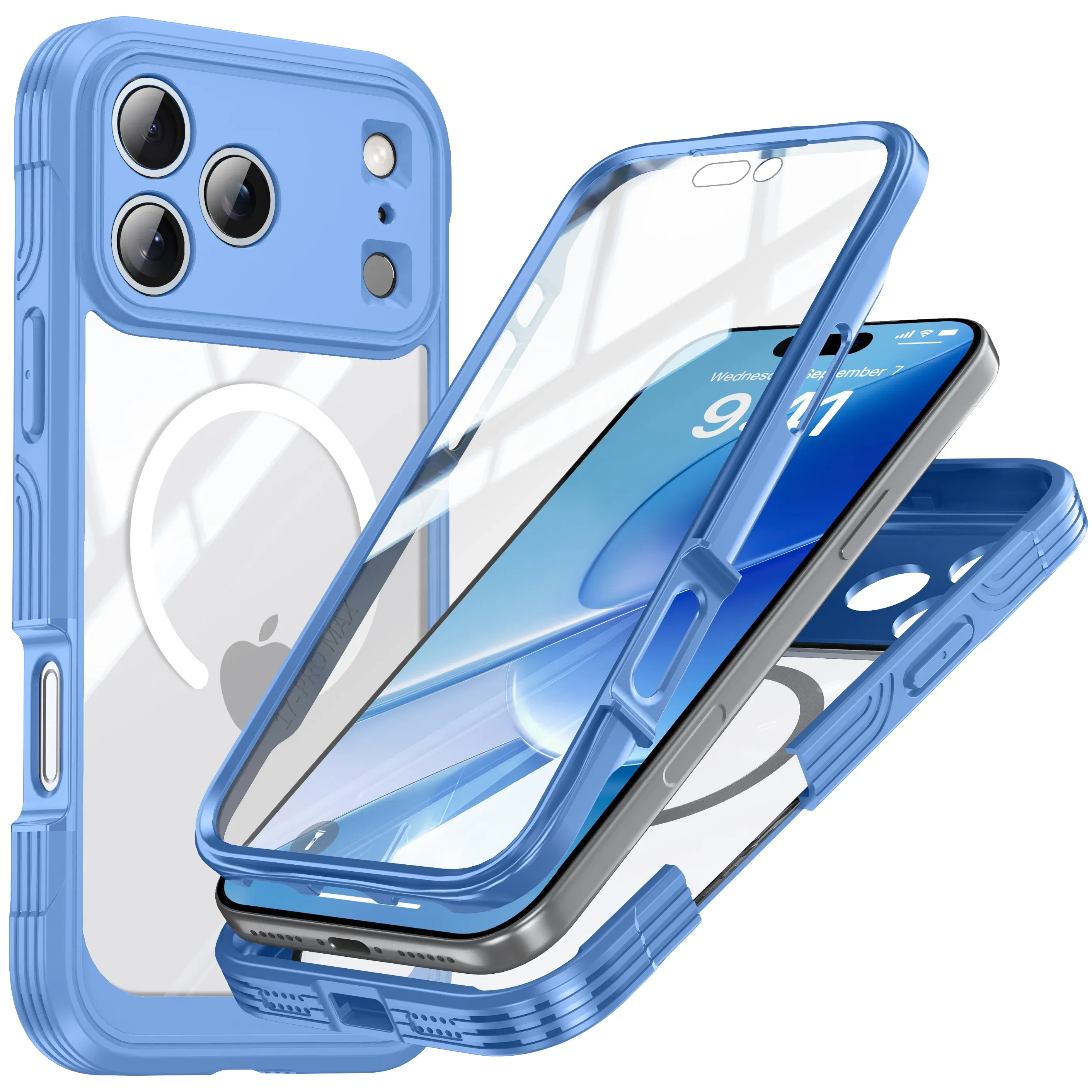 Color: Blue, Compatibility by Model: iPhone17 - Shellbox-For iPhone17promax/17Air phone case, drop-resistant, ultra-thin transparent magnetic, scratch-resistant and wear-resist