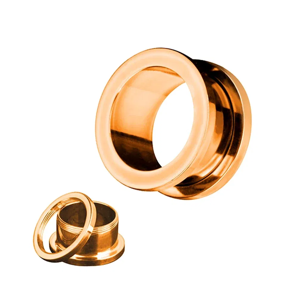 Metal color: Gold-color, Main Stone Color: Blue - 2PCS Multi Color Steel Screw Fit Tunnel Ear Plug Stretcher Gauge 3-25mm Ear Lobe Tunnel Expander