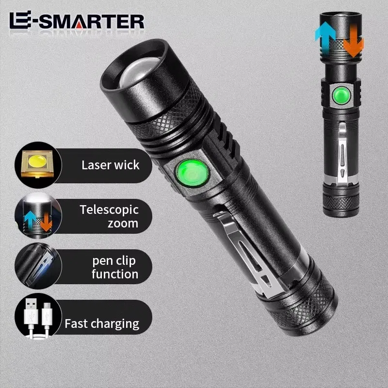 Emitting Color: Blue - Ultra Bright Flashlight USB Linterna LED Torch Lanterna Power Tips Bicycle Light Rechargeable Use 18650