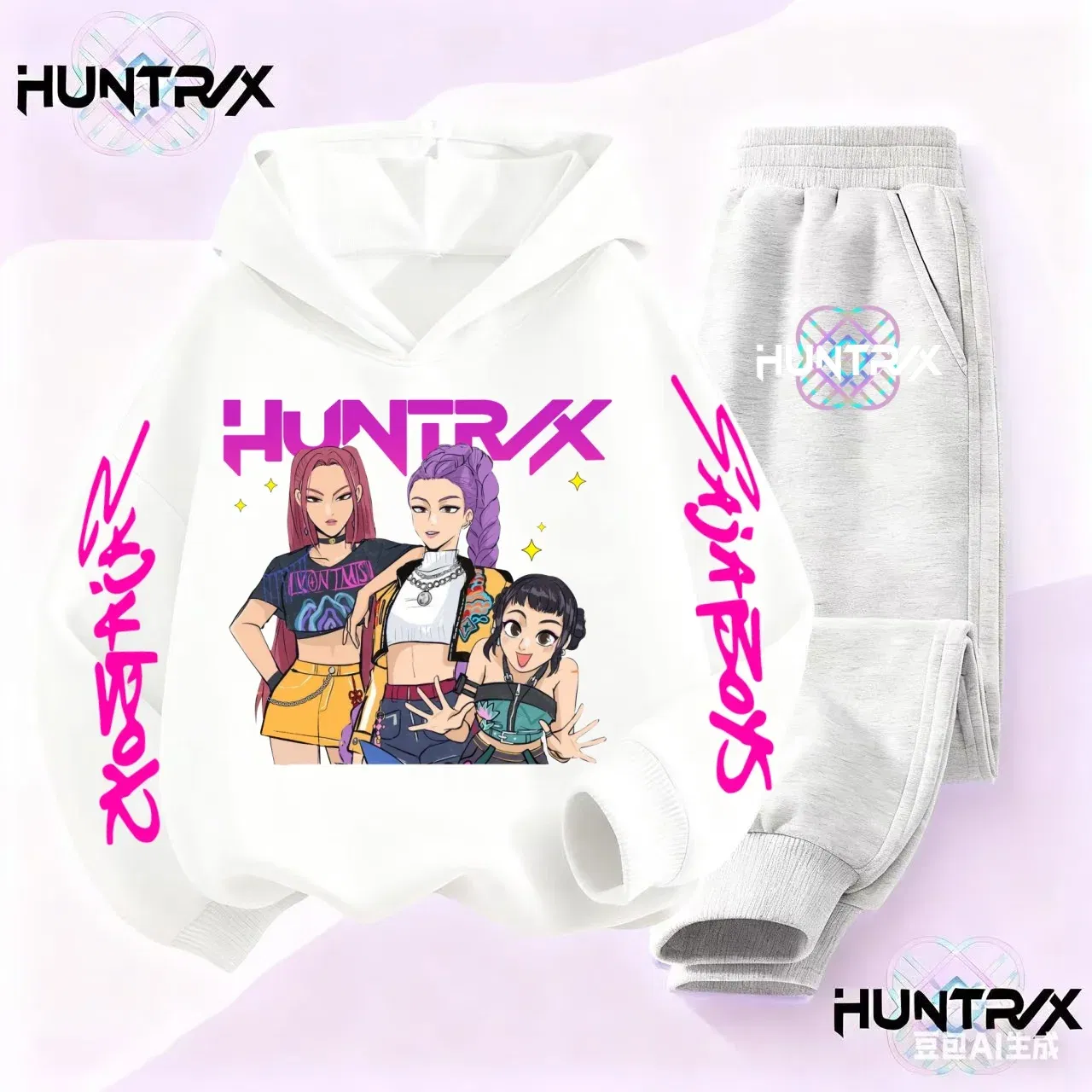 Color: WHITE, Kid Size: 5 - 3-14Y Kpop Demon Hunters Hoodie Set Boys Girls Kids Autumn Sportswear Daily Clothes 2025