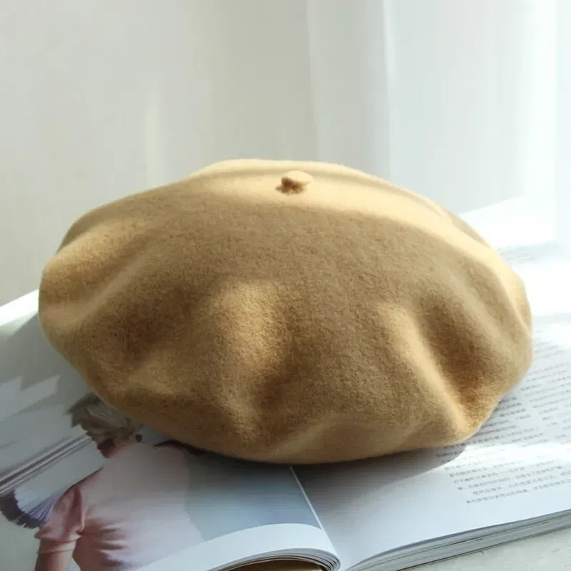 Color: Blue, Hat Size: One Size - Wool Thick Berets Artist French Beret Women Painter Hat Girls Female Warm Walking Cap