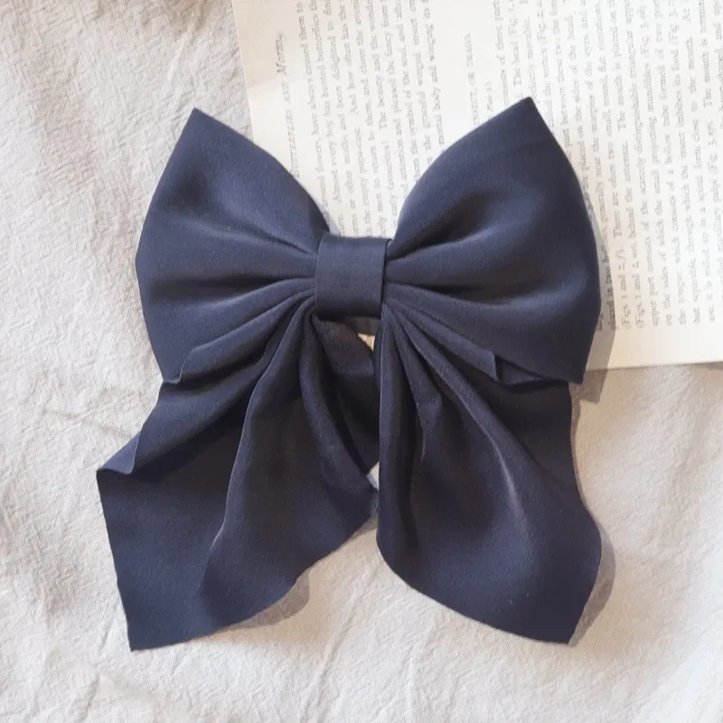 Color: Red - Elegant Bow Ribbon Hair Clip Fashion Simple Solid Satin Spring Clip Hair Pin Retro Headband with Clips Girls Hair Accessories