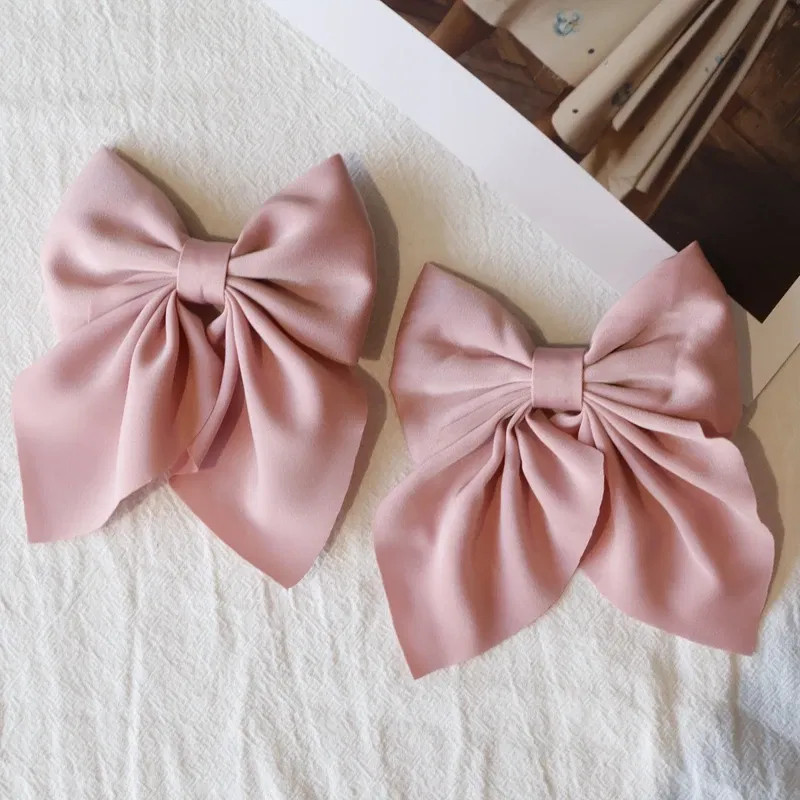 Color: Red - Elegant Bow Ribbon Hair Clip Fashion Simple Solid Satin Spring Clip Hair Pin Retro Headband with Clips Girls Hair Accessories