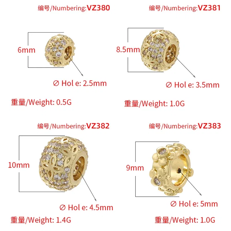 Color: WHITE - ZHUKOU Brass flowers beads for jewelry making Cubic zirconia diy handmade Bracelets jewelry making beads Jewelry materials VZ380