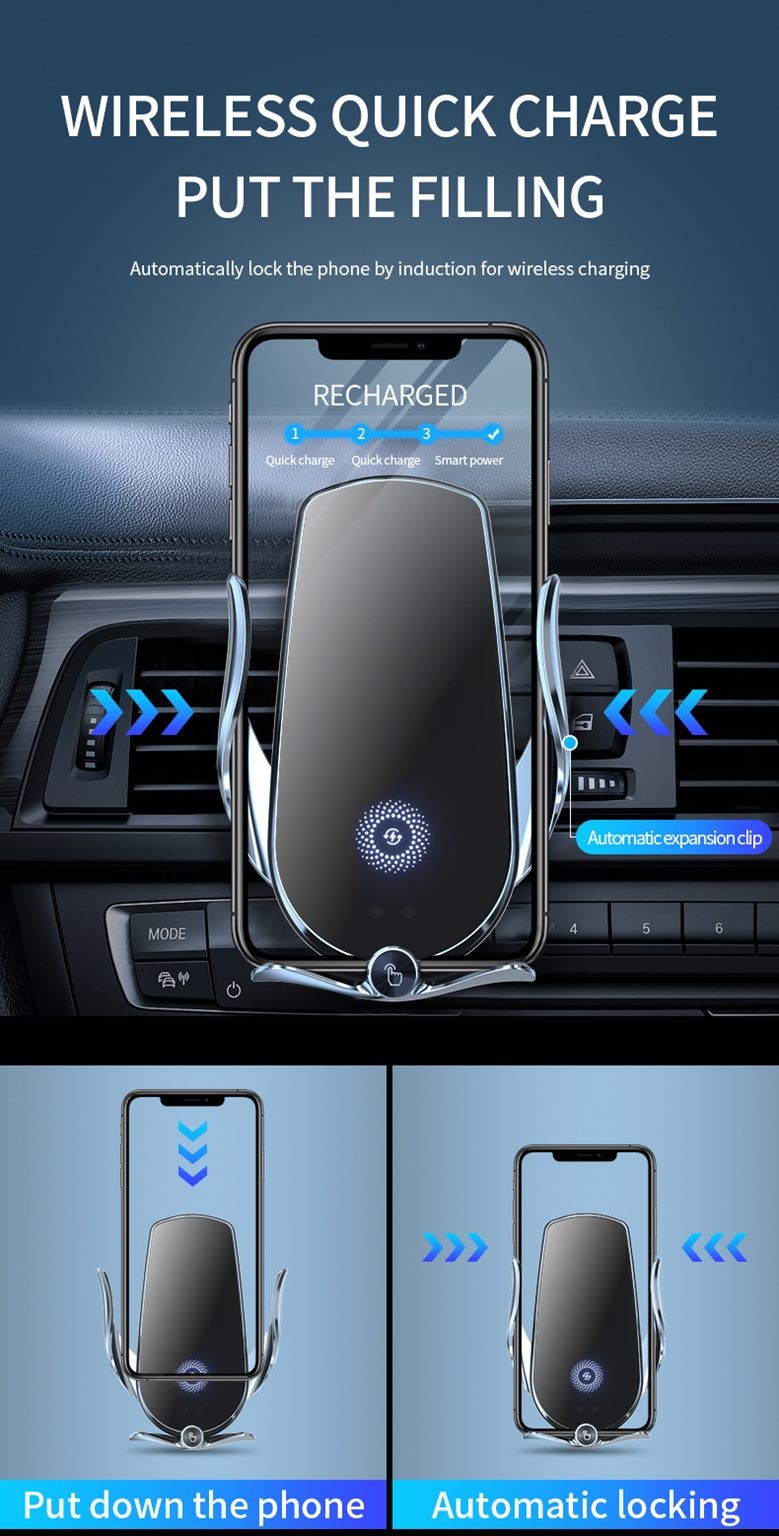 Wireless Car Charger, Fast Charging, Air Vent and Dashboard Holder
