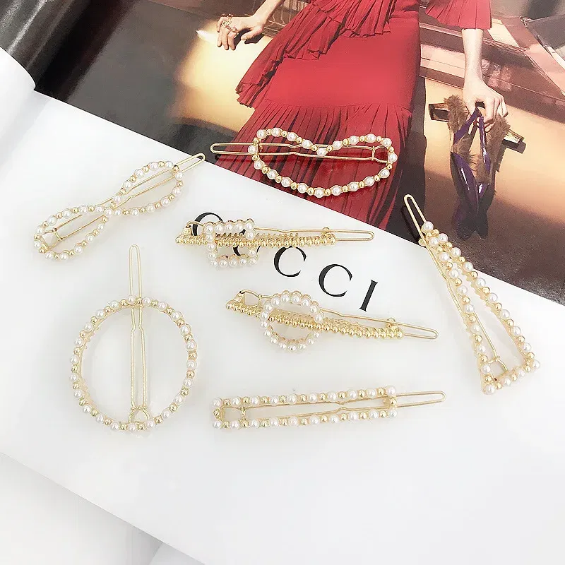 Color: black - 2019 New Fashion geometric Pearl rhinestone hairpin ball side clip Accessories For Women Girls Hairgrip Hairclip Headwear