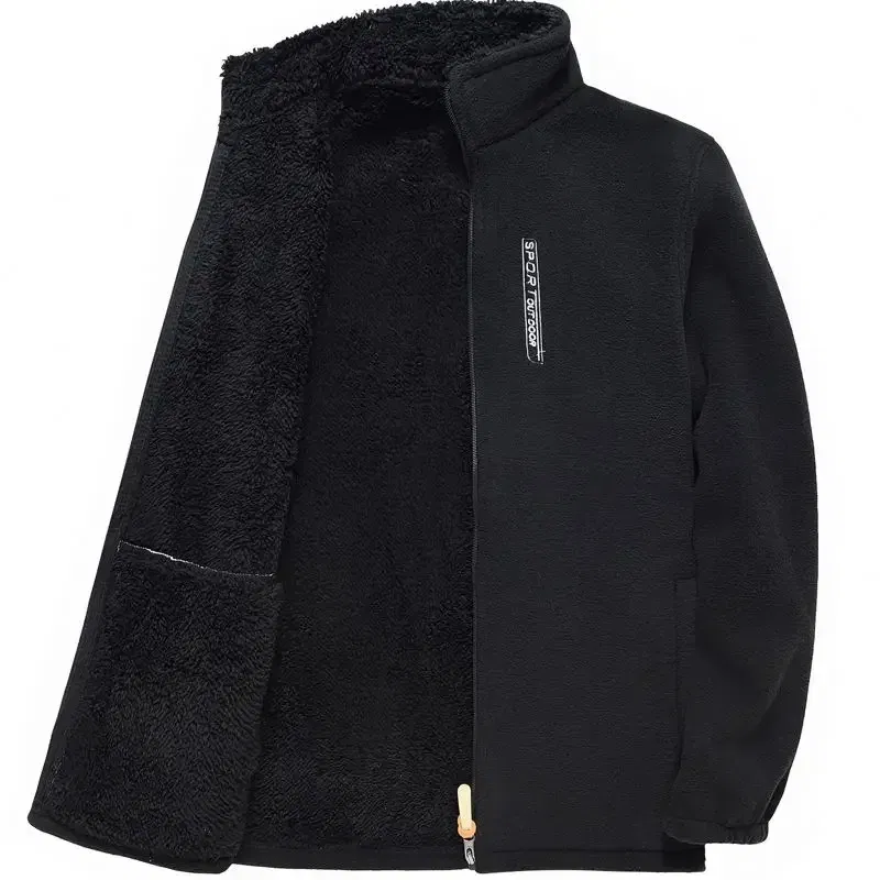 Color: Gold, Size: XXXL - Men's Fleece Zip Up Outerwear Zipper Fleece-lined Stand Collar Thickened Outdoor Jacket Windproof Polar Fleece Coldproof Jackets