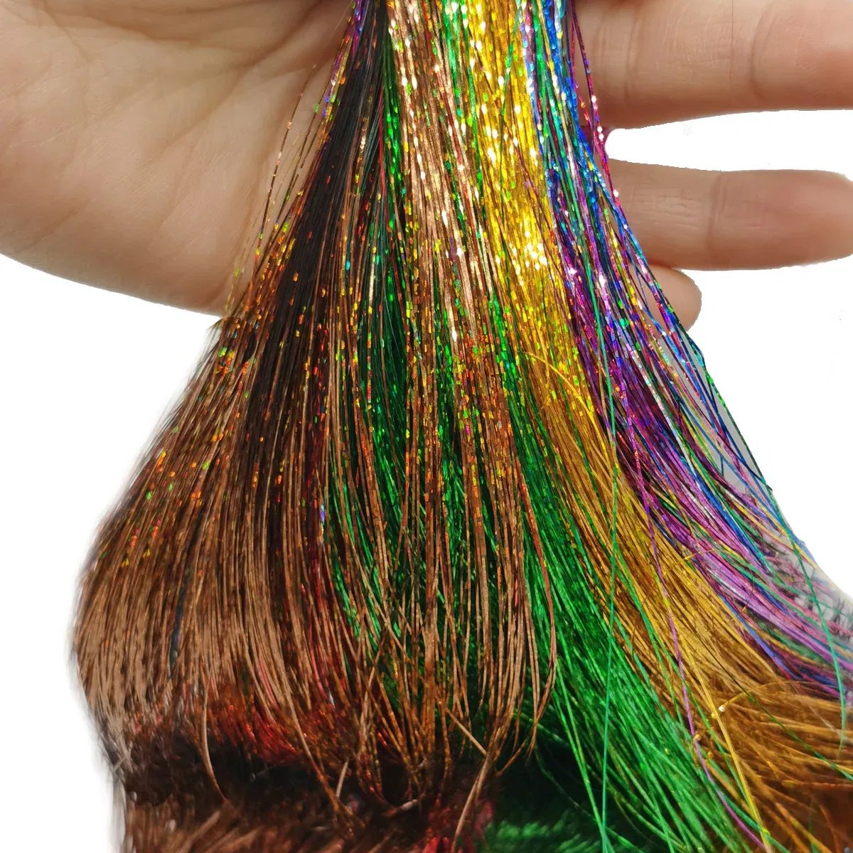 Color: Blue, Stretched Length: 26inches - 48 Inch Hair Tinsel Kit With Tool 1200 strands Tinsel Hair Extensions 12 Colors Fairy Hair Tinsel, Sparkling Shiny Hair Tinsel
