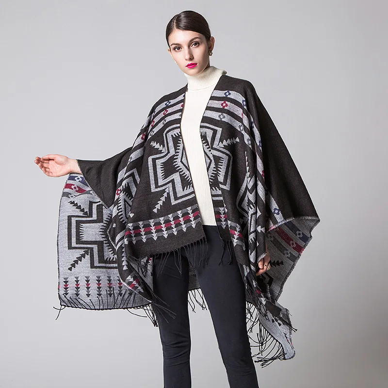 Color: Mint, Size: One Size, Ships From: CHINA - European American Popular Tassel Thickened Cashmere Like National Style Travel Fork Shawl Scarf in autumn Ponchos Capes