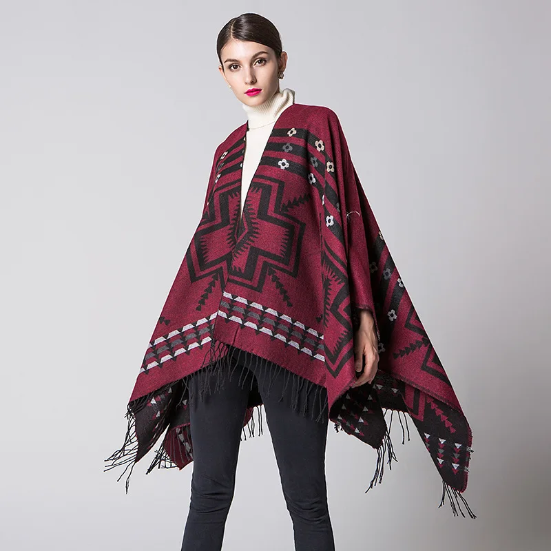 Color: Mint, Size: One Size, Ships From: CHINA - European American Popular Tassel Thickened Cashmere Like National Style Travel Fork Shawl Scarf in autumn Ponchos Capes