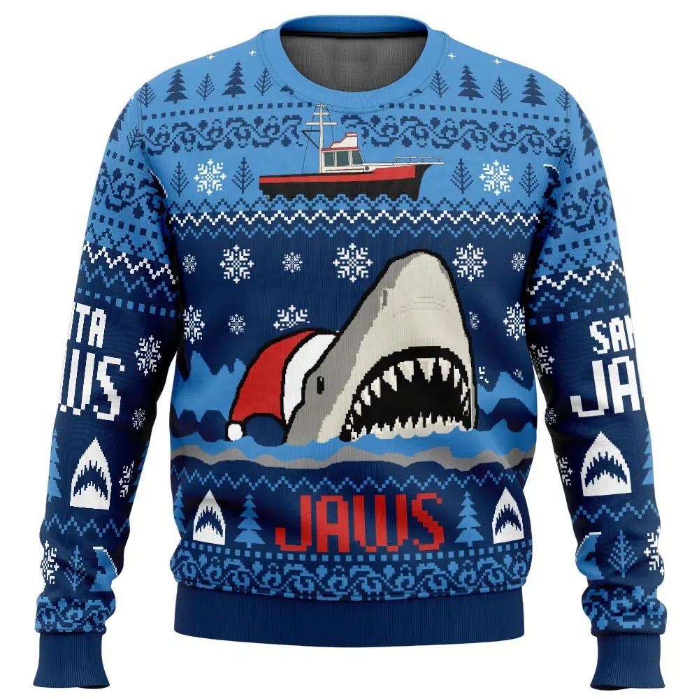 Color: Beige, Size: XXXL - Santa Jaws Jaws Men's Crew Neck Ugly Christmas Sweatshirt Soft Comfy Stylish Relaxed-Fit Plus Size Long Sleeve Autumn Winter