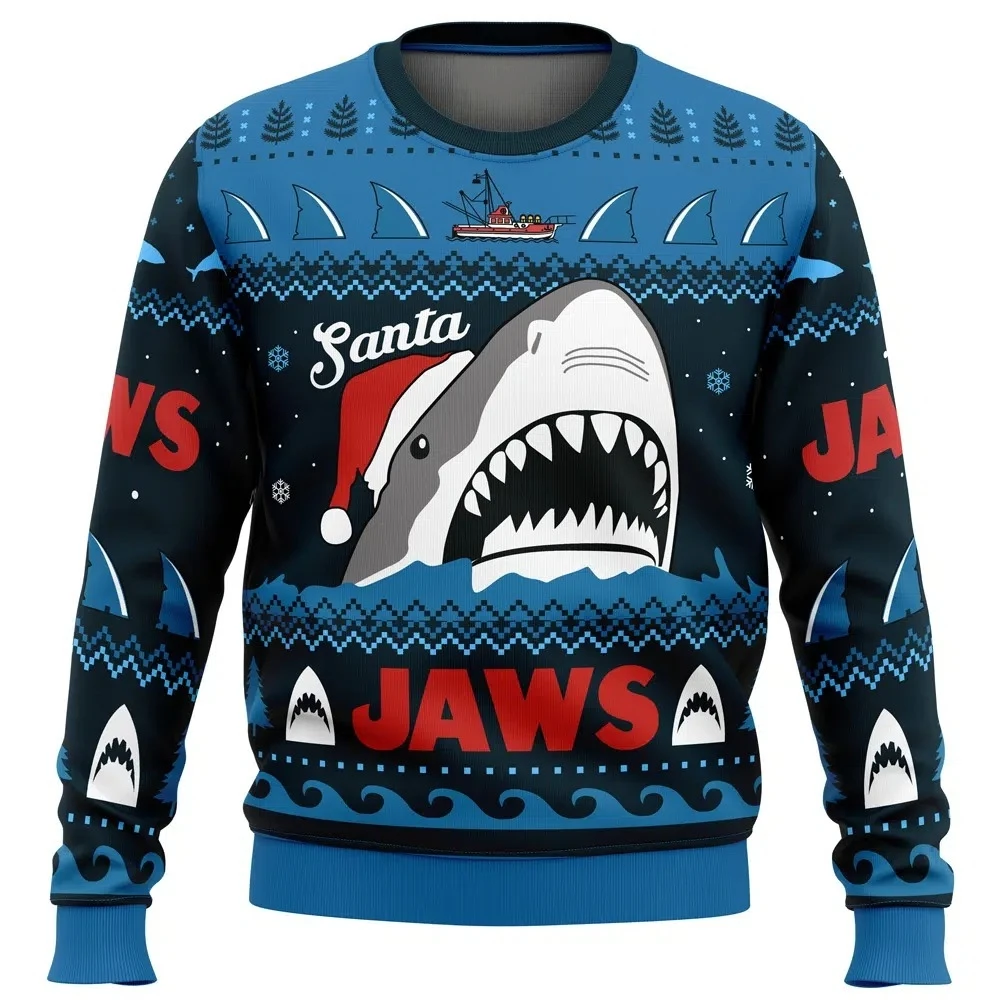 Color: Beige, Size: XXXL - Santa Jaws Jaws Men's Crew Neck Ugly Christmas Sweatshirt Soft Comfy Stylish Relaxed-Fit Plus Size Long Sleeve Autumn Winter
