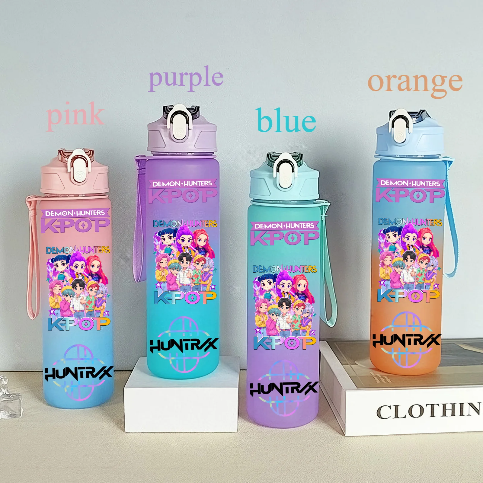 Color: APRICOT, Size: 12cm - 750ML K-pop Demon Hunters HUNTR X Rumi Mira Zoey Jinu Celine Kpop Plastic Water Cup K Pop Drinking Bottle School Huntrix Gourde