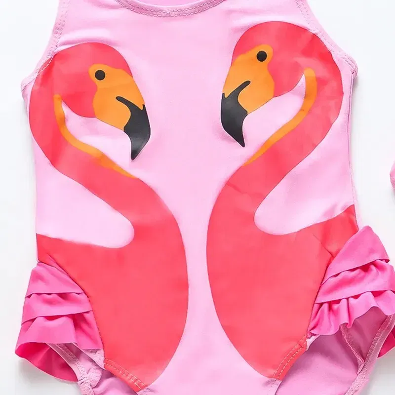 Size: M, Color: Black - Summer Girls Swimsuit Children Korean Cartoon One-piece Children Hot Spring Triangle Set With Swimming Cap