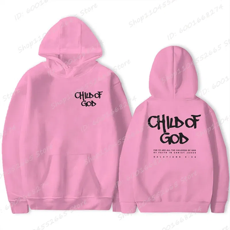 Color: Pink, Size: XXS - I Am A God Child Letter Print Hoodies Christian God Sweatshirts Hooded Pullover Pray The Lord Sweatshirt Women's Clothing