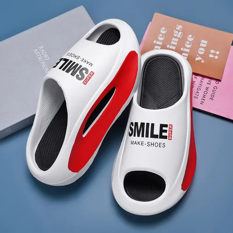 Color: wine red, Shoe Size: 37.5 - Men's Sandal Slippers New Summer Sneaker Slippers Men Thick Bottom Platform Slides Soft Eva Slippers Casual Beach Shoes