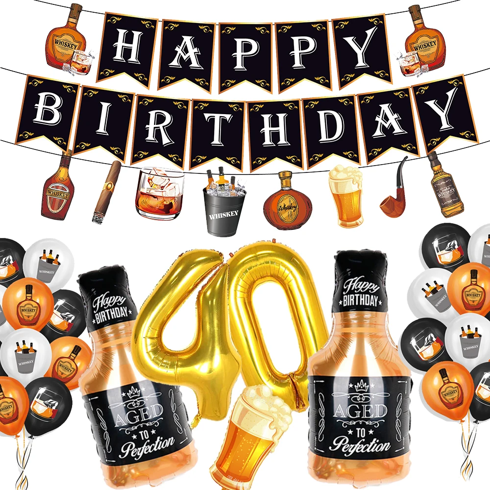 Color: MINT GREEN - Whiskey Party Decor Happy Birthday Banner Whiskey Balloon Gold Number Balloon Aged To Perfection 40th Birthday Party Supplies