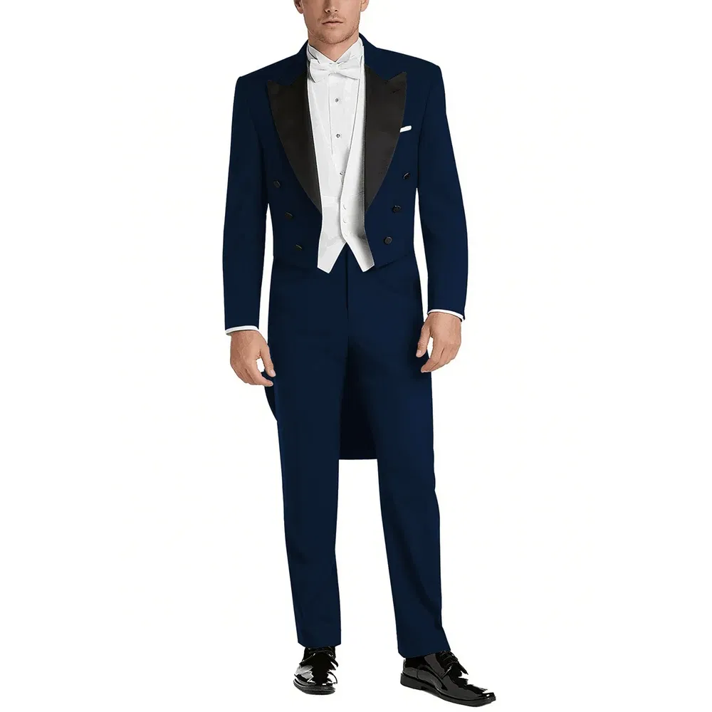 Color: Blue, Size: M - Italy Style Aristocratic Men Suit Three Pieces(Jacket+Pants+Vest) Hot-selling High-quality Double Breasted Male Clothing