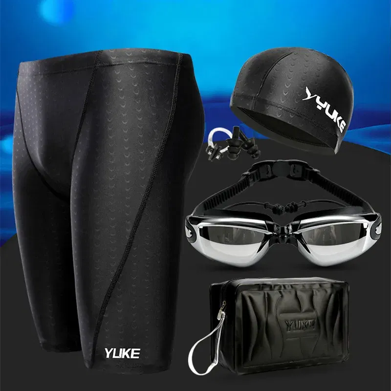 Color: Lavender, Size: XXL - Men Swimming Shorts Waterproof Competition Swim Equipment Goggles with Ear-plug Cap Case Trunks Briefs Swimwear Half Pants 2022