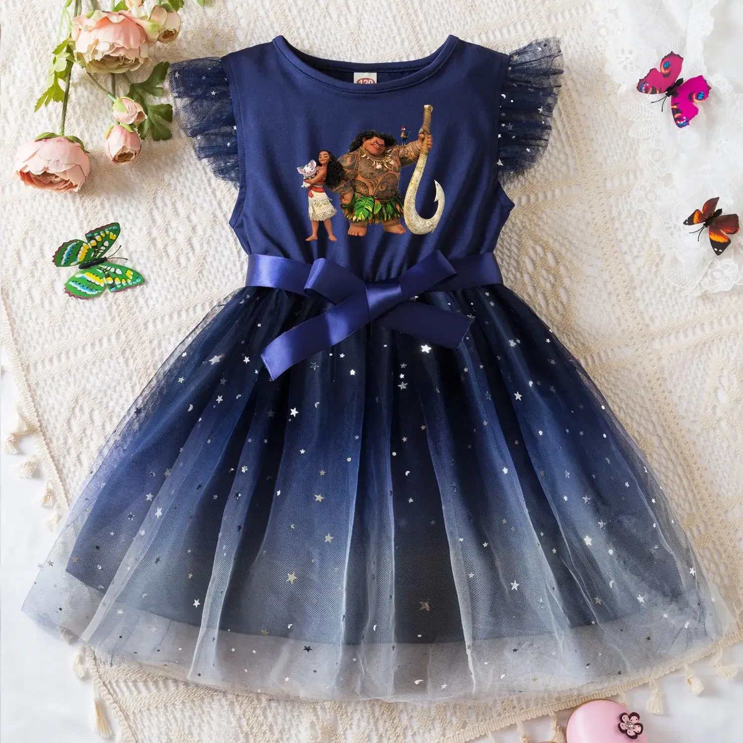 Color: black, Size: M - Moana Summer Toddler Girl Dress Princess Star Baby Girls Clothes Tulle Tutu Dress for Children Party Dress 2-6Y