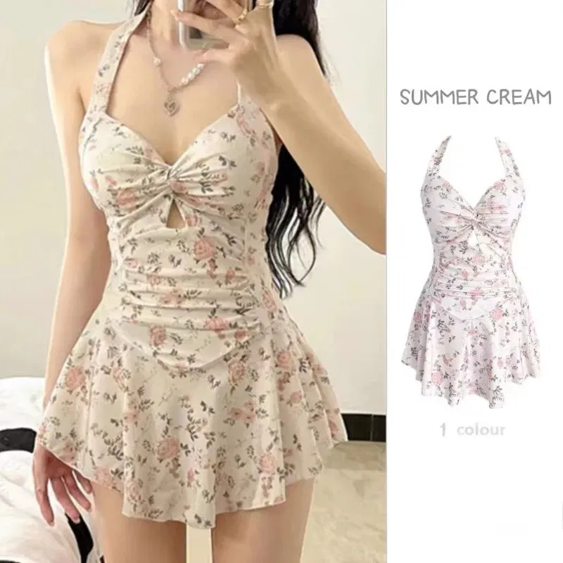 Color: black, Size: XL - Women Korean Sexy One Piece Swimsuit Tummy Control Slimming High Waisted Bathing Suit Hot Spring Beachwear Elegant Swimsuit