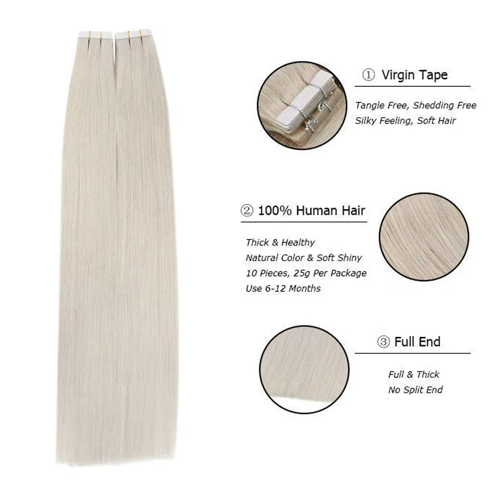 Color: P10/16/613, Items per Package: 40 pcs, Length: 22 inches, Life Span: 12 months - [Last 12 Months] Ugeat Tape in Hair Extensions Virgin Human Hair 10A Grade Tape in Extensions  Human Hair