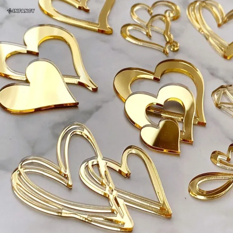Color: champagne - 1Pcs Acrylic Cake Toppers Supplies Hearts Baking Dessert Flag Placard Decoration Proposal Anniversary Wedding Birthday Party