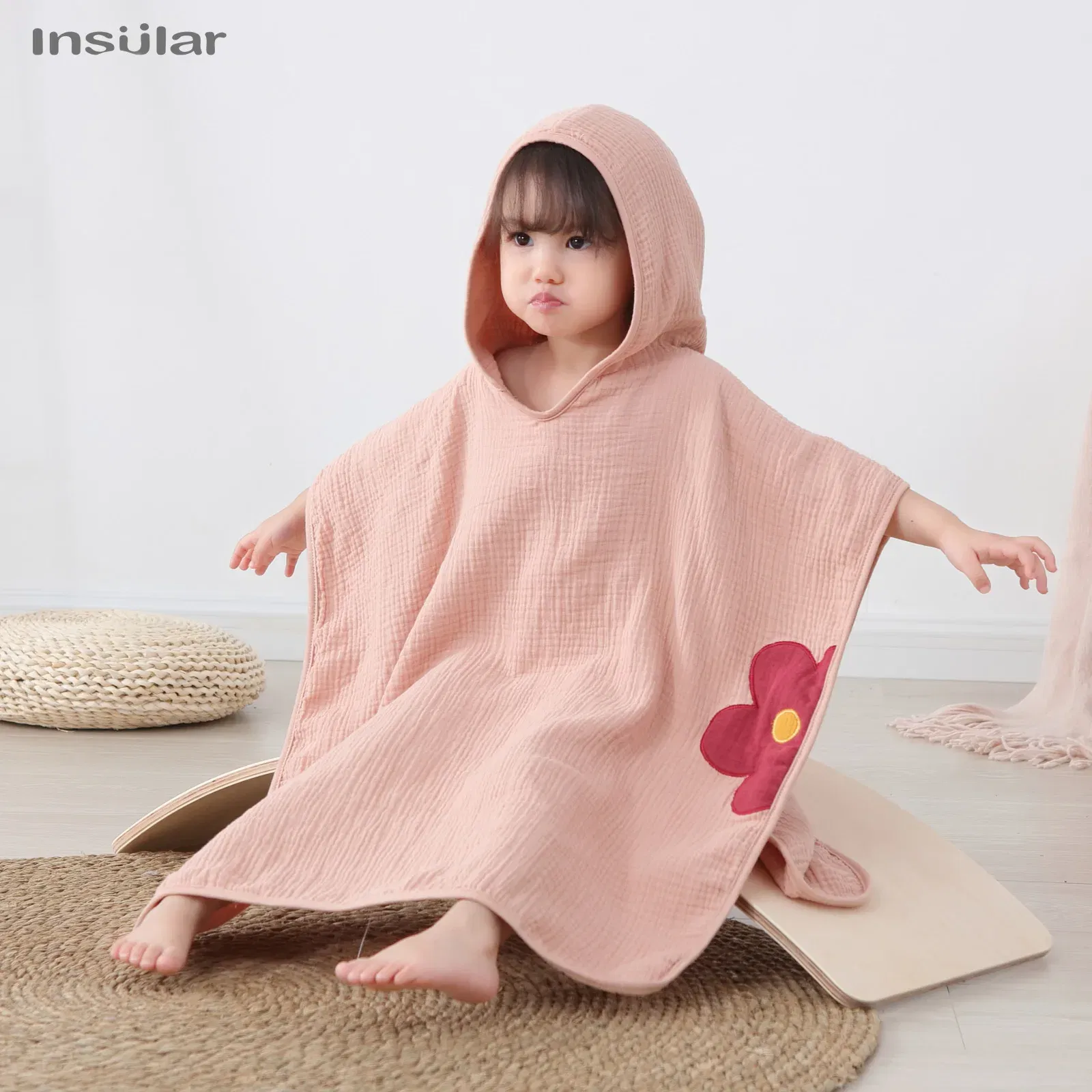 Color: black - Muslin Baby Hooded Poncho Towel Children's Hooded Bath Towel Soft Kids Beach Bathing Stuff Infant Washcloth