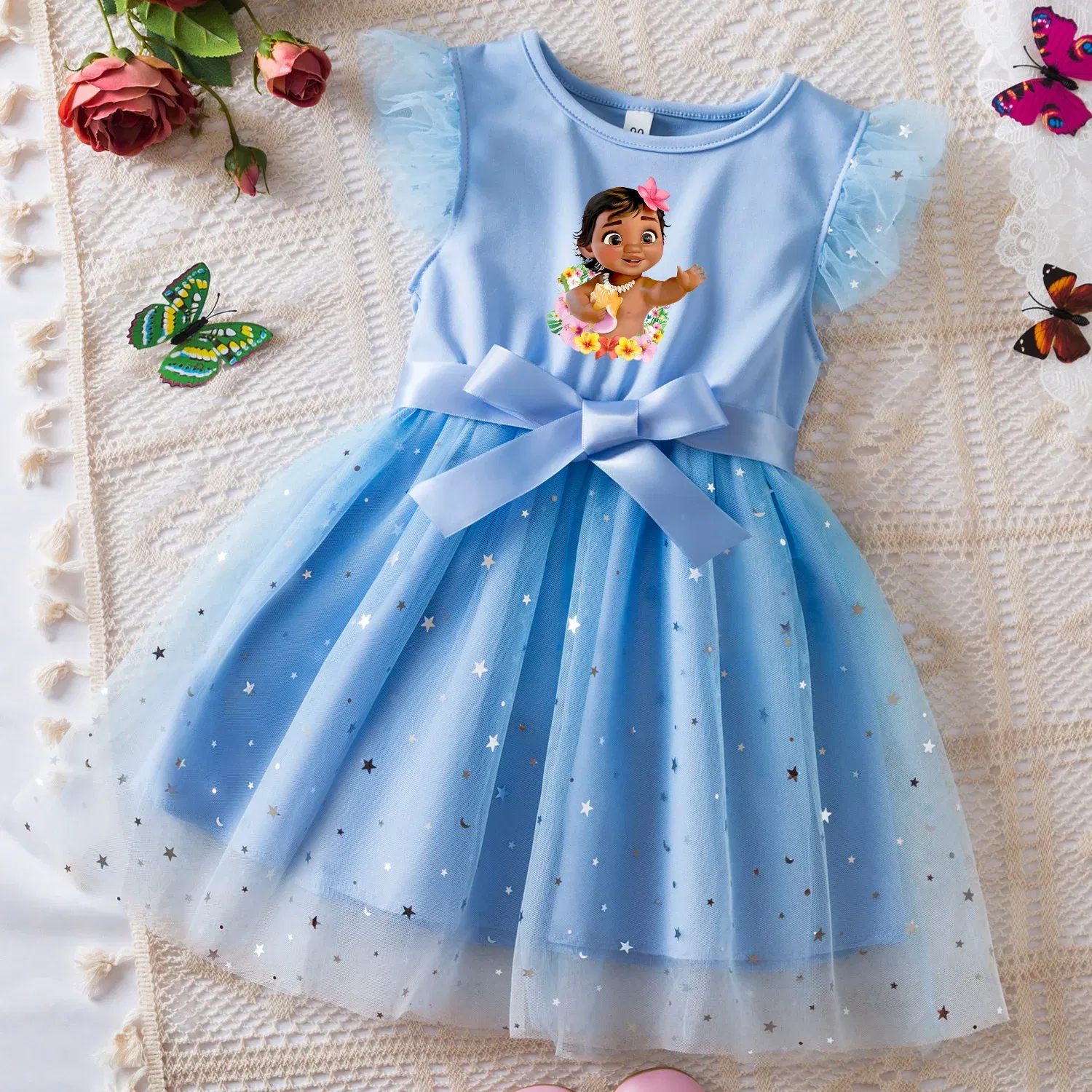 Color: green, Size: L - Moana Summer Toddler Girl Dress Princess Star Baby Girls Clothes Tulle Tutu Dress for Children Party Dress 2-6Y