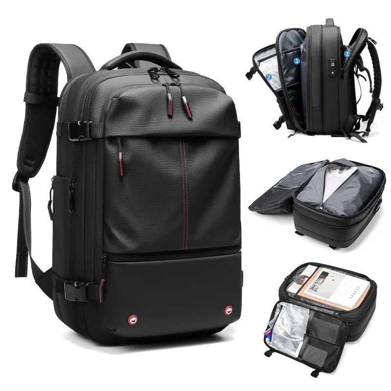 Color: GRAY - Travel Men 17 inch Laptop Backpack vacuum compression Backpack Business Large Capacity school Backpack expand outdoor backpack