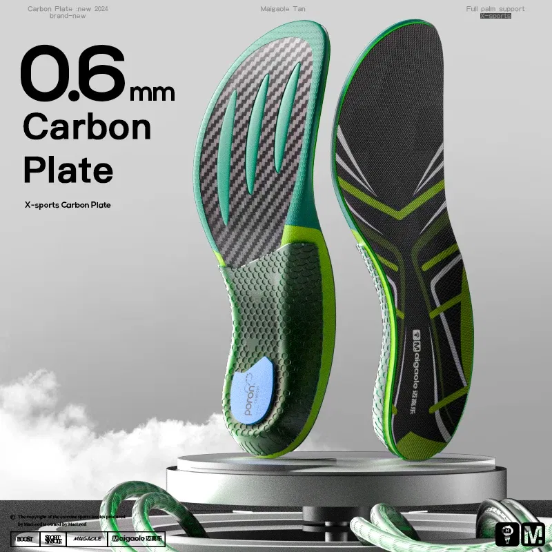 Color: green, Shoe Size: 1 - Mcgola Racing Running Special Insole Marathon Physical Examination Full-Length Real Carbon Plate Running Enhancement with Speed Rebound