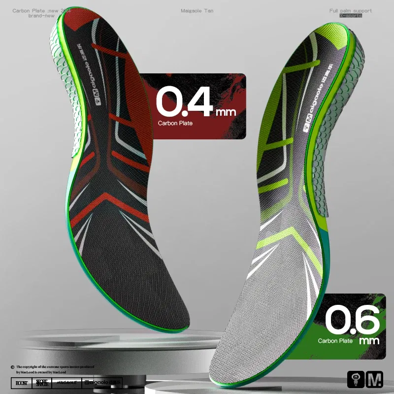 Color: green, Shoe Size: 1 - Mcgola Racing Running Special Insole Marathon Physical Examination Full-Length Real Carbon Plate Running Enhancement with Speed Rebound