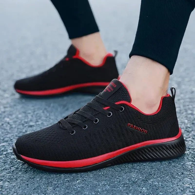 Shoe Size: 41, Color: Red - Men Casual Sneakers High Quality Male Sneakers Breathable Fashion Gym Light Walking Casual Shoes