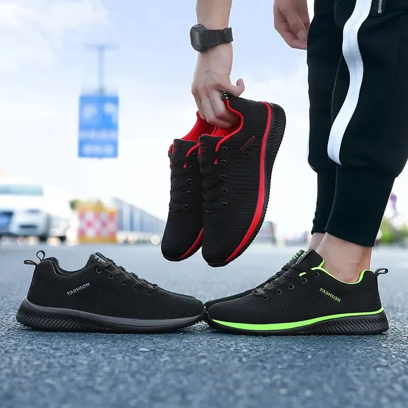 Shoe Size: 41, Color: Red - Men Casual Sneakers High Quality Male Sneakers Breathable Fashion Gym Light Walking Casual Shoes