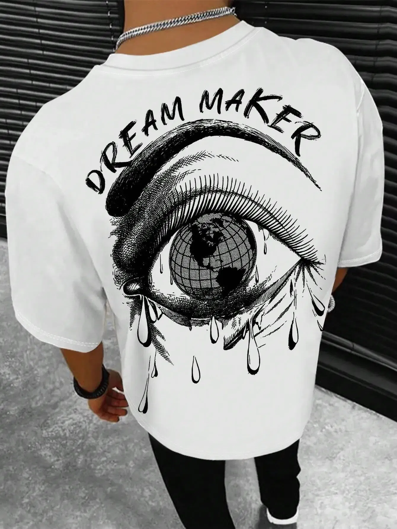 Color: black, Size: S - Dream Maker Tearful Earth Printing T-Shirt Men Clothes Summer Loose Tee Cotton Casual Street Tshirt Hip Hop Oversize T Shirts