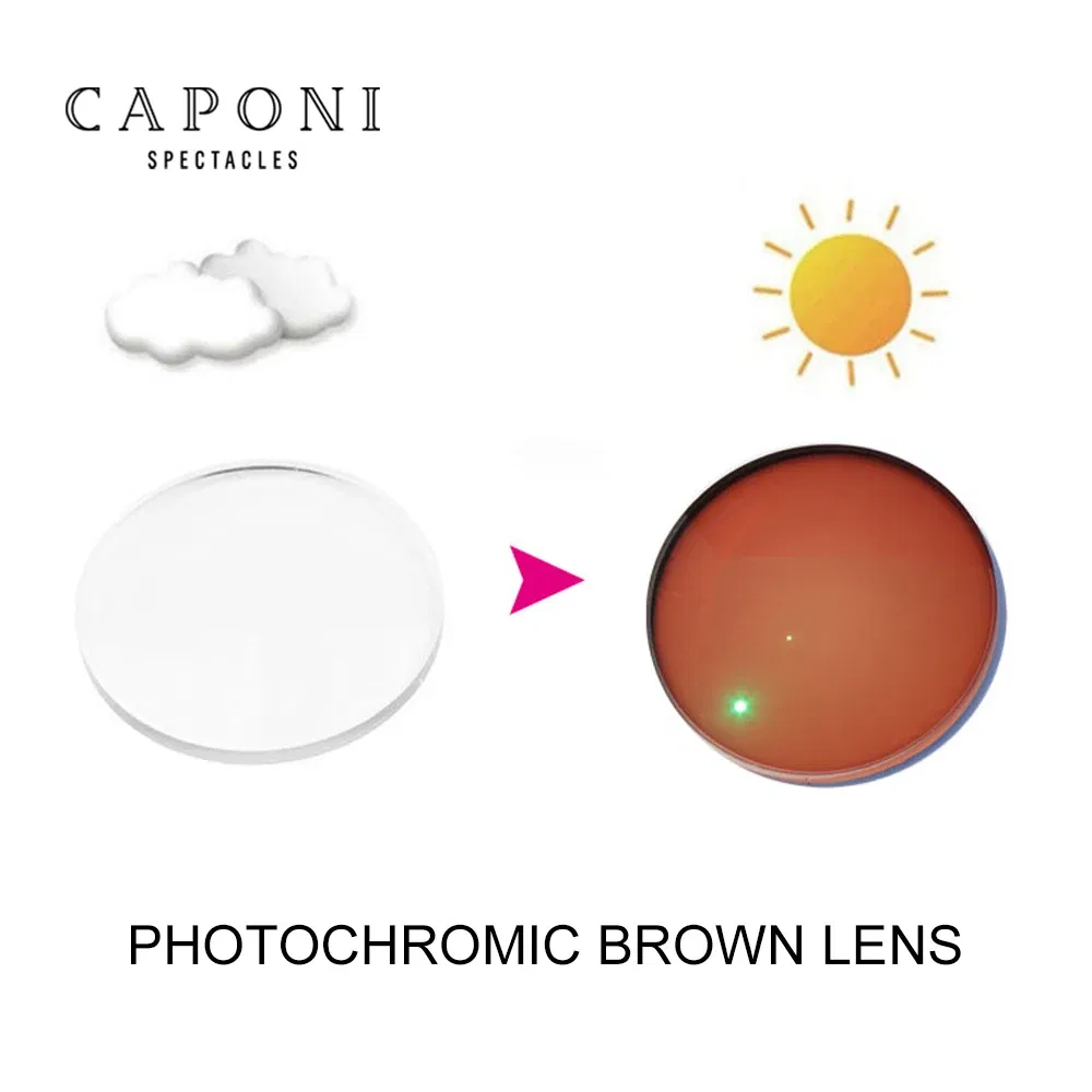 Lenses Color: black, Lens Index: 1.61 - CAPONI Photochromic Brown Optical Aspherical Lens CR-39 Resin Customized Prescription Myopia Hyperopia 1.56 1.61 2pcs/1 pair