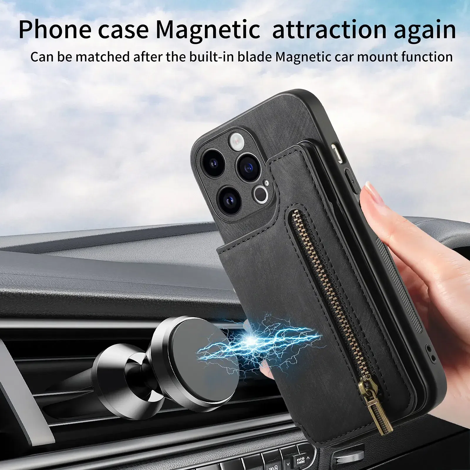 Color: Blue, Material: PP - Leather Zipper Wallet with Card Holder Phone Case for IPhone 15 14 11 Pro Max 13 12 Mini X XR XS Max 8 7 Plus Shockproof Cover