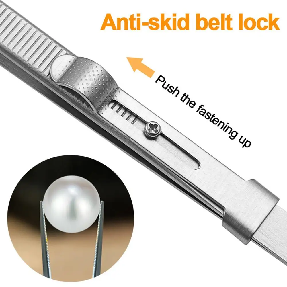 Color: CYAN - Jewelry Stainless Steel Tweezers Professional Adjustable Slide lock Antistatic Tweezers For Diy Diamond Gem Repair Tools