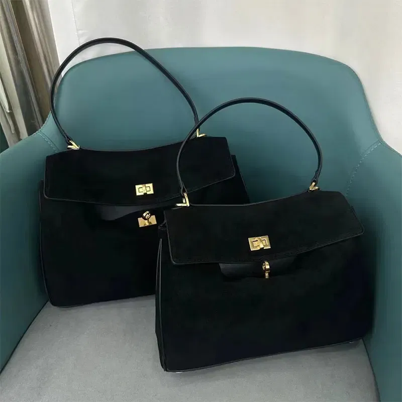 Color: GRAY, Size: M - Luxury Design Women Tote Bag Suede Shoulder Bag High Quality Fashion Brown Ladies Handbag Large Capacity Versatile