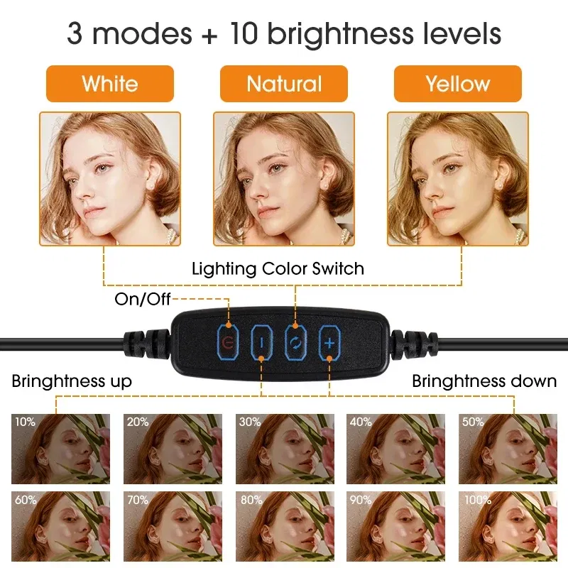 Color: grey - 10 inch LED Selfie Ring Light Dimmable Photography Fill Lamp with Mini tripod for Mobile Phone Live Video Photo Studio Ringlight