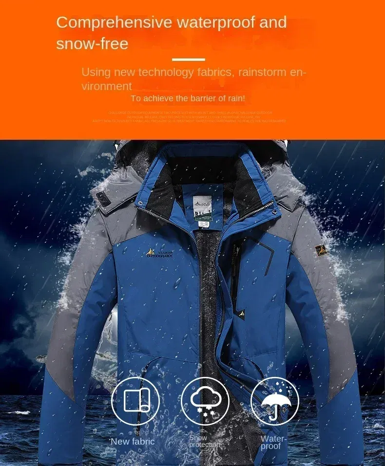 Color: Red, Size: L - Autumn Winter Men's Windbreaker Waterproof and Warm Outdoor Hiking and Fishing Multi Pocket Wear-resistant Thick Jacket Men Coat