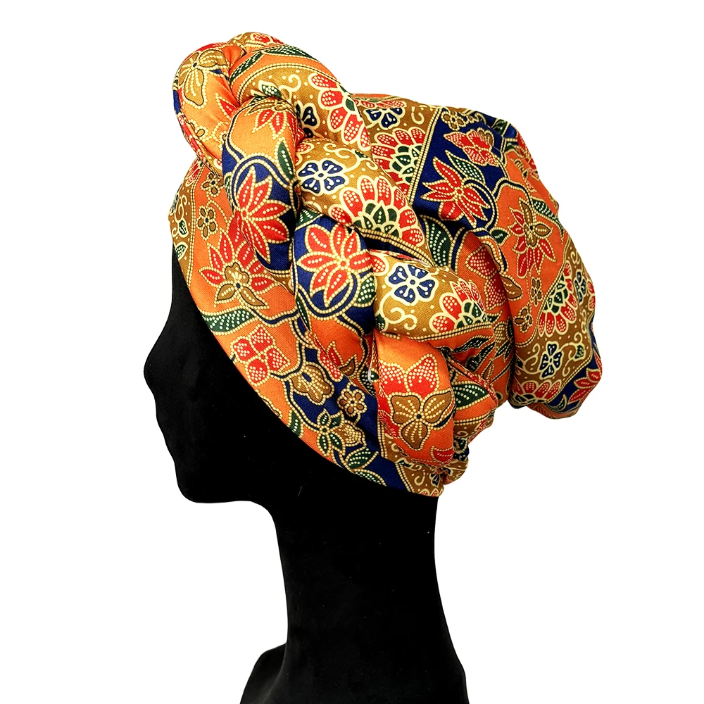 Color: Pink - African Headtie Bonnet Hat Turban for Women Muslim Head Wrap Nigerian Scarf Braid Hijab Femme Chemo Caps Cover