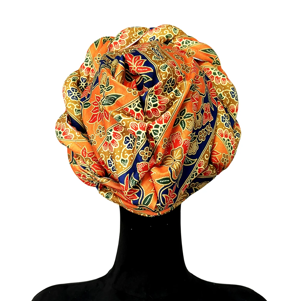 Color: Pink - African Headtie Bonnet Hat Turban for Women Muslim Head Wrap Nigerian Scarf Braid Hijab Femme Chemo Caps Cover