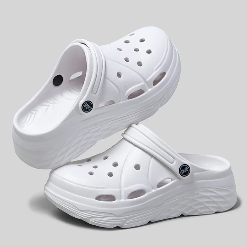 Shoe Size: 36-37, Color: Khaki - 2025 Summer Thick Platform Clogs Slippers Women Breathable Hollow Out Garden Sandals Woman Lightweight Non Slip Beach Sandles