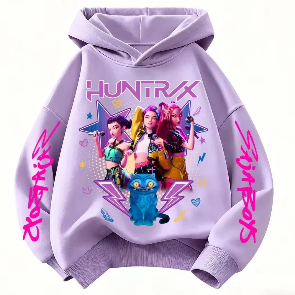 Color: Pink, Kid Size: 7 - Demone Hunter Girl's Pink Hooded Streetwear Autumn Cute Anime Baby Pullover Kids Y2K Kawaii Long Sleeved T-shirt Casual Clothes
