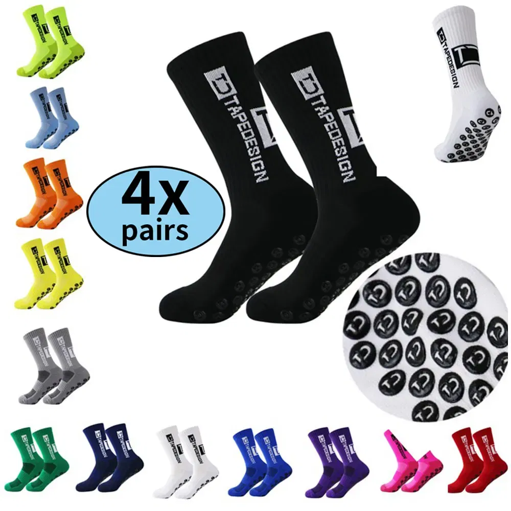 Color: Khaki - 4 pairs of new non slip football socks, basketball socks, yoga socks, sports socks, outdoor sports socks