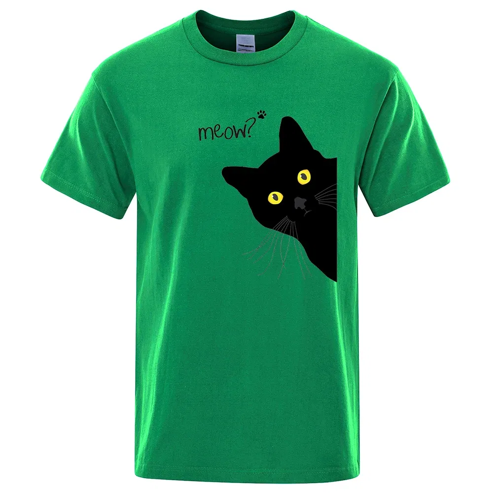 Color: GRAY, Size: L - Meow Black Cat Funny Printing Men T-Shirts Breathable Tee Clothes Summer Streetwear Tops Oversized Loose Cotton Short Sleeve
