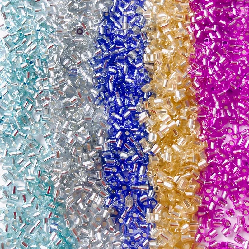 Color: Beige, Item Diameter: 2mm - 2mm Glass Seed Loose Beads Silver Color Inner Long Tube Charms DIY Craft Bracelet Jewelry Making Supplies Necklace Accessories