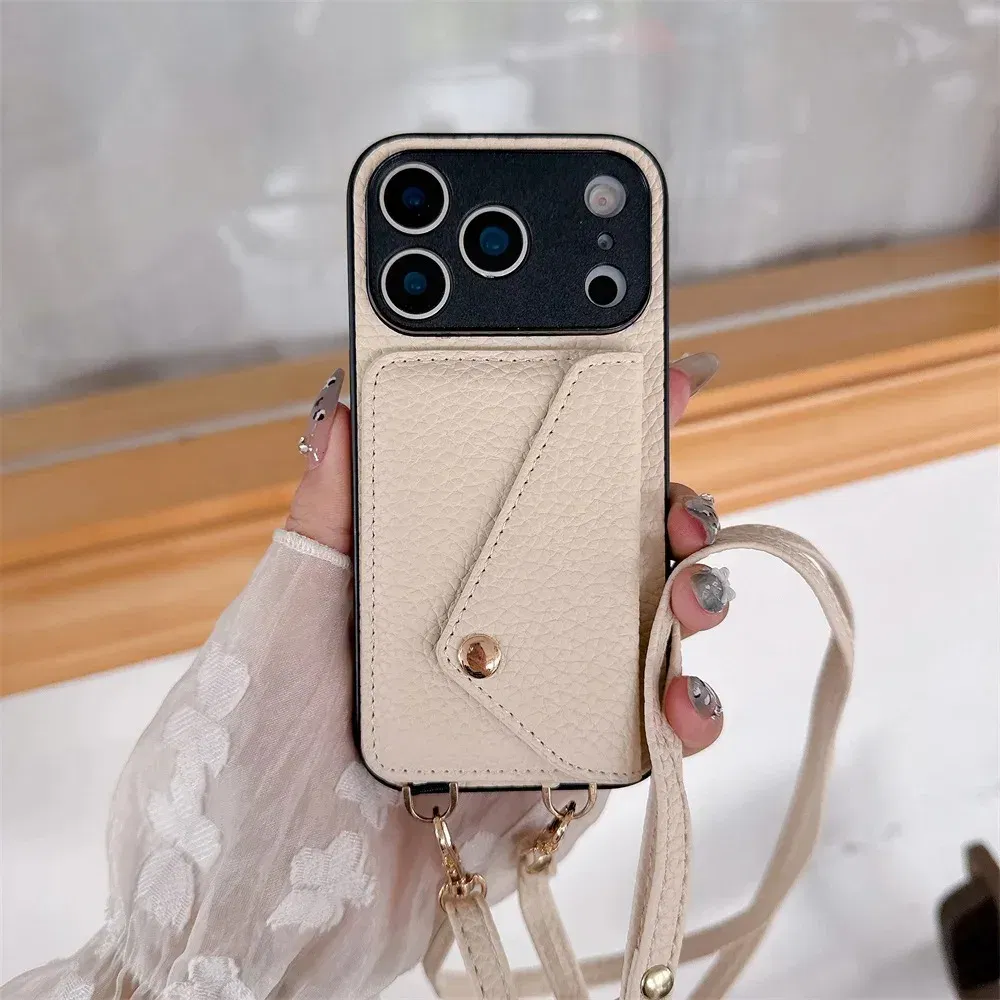 Material: Denim, Color: Brown - Crossbody wallet card holder phone case For iPhone 17Air 16, 15, 14, 13, 12, 11 Pro Max, XR with lanyard protective cover